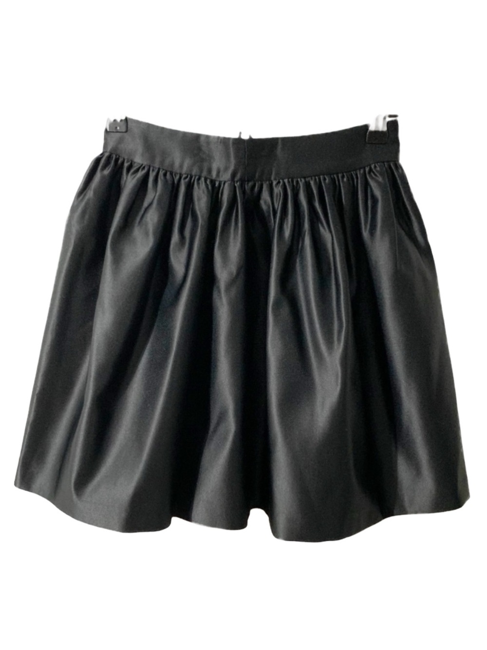 Miss Selfridge Black Satin A-line Flared Skater Skirt Banded Gathered Waistline